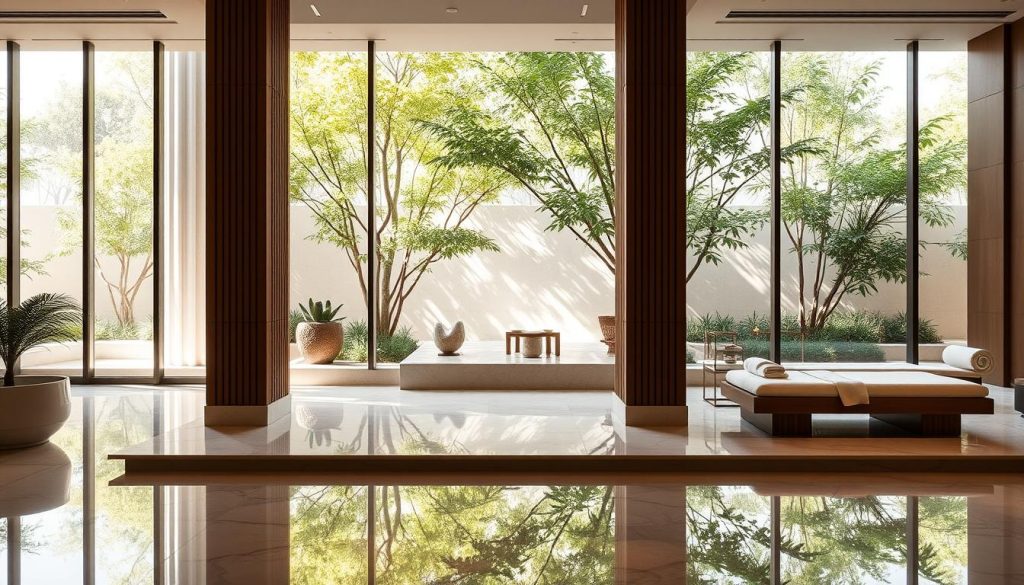 A serene oasis of tranquility, the Forum İstanbul Spa beckons with its luxurious ambiance. Bathed in soft, warm lighting, the interior exudes an air of refined elegance. Elegant marble surfaces and plush textiles create a sanctuary of indulgence, while natural wood accents bring a touch of organic harmony. Sunlight filters through large windows, casting a gentle glow over the soothing water features and lush foliage that frame the inviting treatment rooms. Muted tones and clean lines evoke a sense of calm and relaxation, transporting visitors to a realm of pure rejuvenation and self-care. A serene oasis of tranquility, the Forum İstanbul Spa beckons with its luxurious ambiance. Bathed in soft, warm lighting, the interior exudes an air of refined elegance. Elegant marble surfaces and plush textiles create a sanctuary of indulgence, while natural wood accents bring a touch of organic harmony. Sunlight filters through large windows, casting a gentle glow over the soothing water features and lush foliage that frame the inviting treatment rooms. Muted tones and clean lines evoke a sense of calm and relaxation, transporting visitors to a realm of pure rejuvenation and self-care.