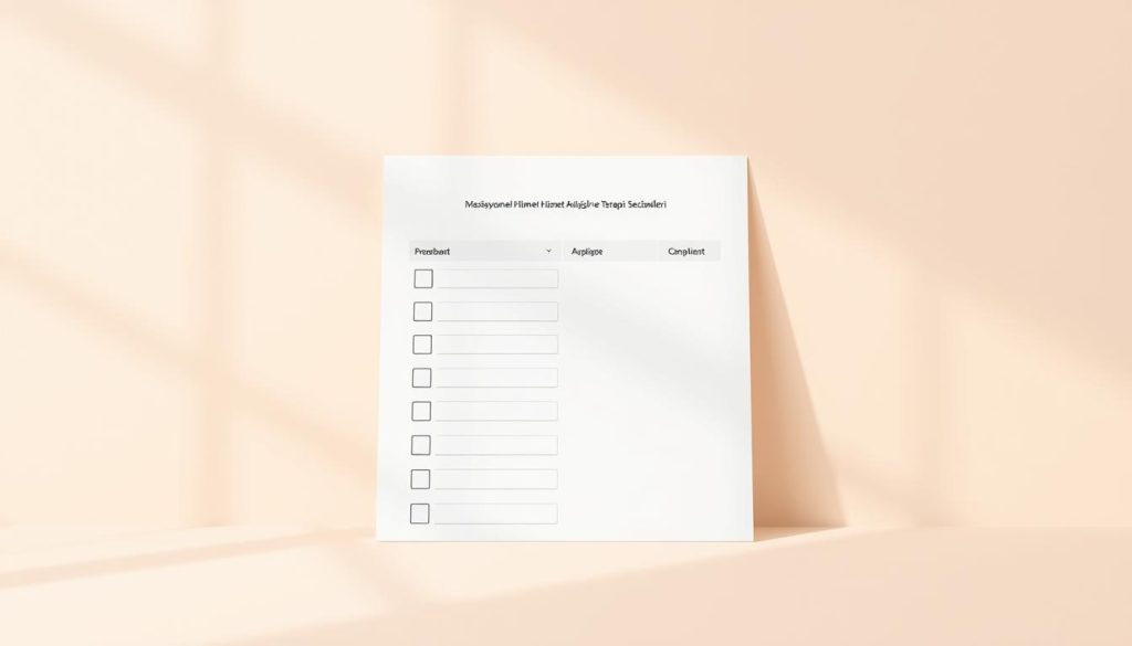 A serene, minimalist survey form featuring a clean, modern design. The form is presented on a soothing pastel background, with soft lighting creating a calming atmosphere. The form itself is rendered in a neutral color palette, with simple checkboxes and fields for collecting customer feedback. The overall composition has a professional, therapeutic feel, reflecting the "Masöz Göztepe: Profesyonel Hizmet Anlayışı ve Terapi Seçenekleri" section title. The image is free of any distracting elements, allowing the viewer to focus on the survey form and its purpose.