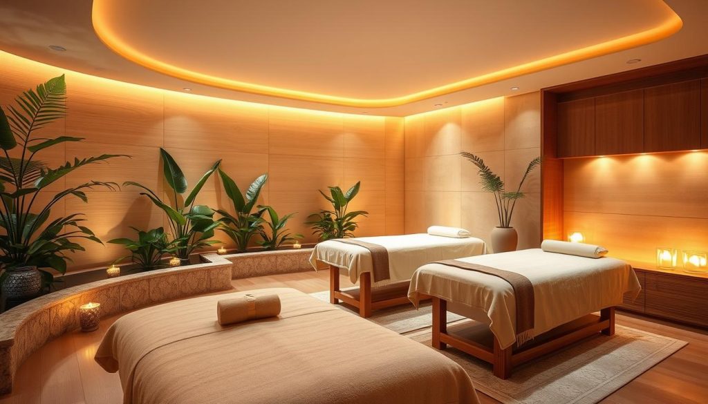 A tranquil spa sanctuary, bathed in warm lighting and natural textures. Elegant massage tables await, surrounded by plush fabrics and soothing aromatherapy diffusers. Lush greenery and calming water features create a serene, rejuvenating atmosphere. Soft, ambient lighting casts a gentle glow, inviting visitors to unwind and indulge in the ultimate relaxation experience. Smooth, polished wood accents and a neutral color palette evoke a sense of balance and harmony. The space exudes a sophisticated, spa-like ambiance, perfectly capturing the essence of premium massage services and the ultimate self-care retreat. A tranquil spa sanctuary, bathed in warm lighting and natural textures. Elegant massage tables await, surrounded by plush fabrics and soothing aromatherapy diffusers. Lush greenery and calming water features create a serene, rejuvenating atmosphere. Soft, ambient lighting casts a gentle glow, inviting visitors to unwind and indulge in the ultimate relaxation experience. Smooth, polished wood accents and a neutral color palette evoke a sense of balance and harmony. The space exudes a sophisticated, spa-like ambiance, perfectly capturing the essence of premium massage services and the ultimate self-care retreat.