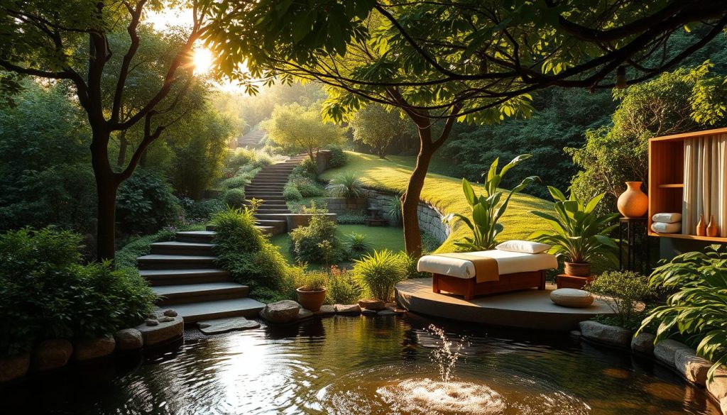 A lush, serene landscape with winding paths leading through a tranquil garden. Sunlight filters through the verdant foliage, casting a warm, soothing glow. In the foreground, a serene water feature with a gentle, calming flow. Interspersed throughout the scene are various massage modalities, such as massage tables, essential oil diffusers, and relaxing lounging areas. The overall atmosphere is one of deep relaxation and rejuvenation, inviting the viewer to take a pause from the bustling city and indulge in the restorative power of these "masaj rotaları". A lush, serene landscape with winding paths leading through a tranquil garden. Sunlight filters through the verdant foliage, casting a warm, soothing glow. In the foreground, a serene water feature with a gentle, calming flow. Interspersed throughout the scene are various massage modalities, such as massage tables, essential oil diffusers, and relaxing lounging areas. The overall atmosphere is one of deep relaxation and rejuvenation, inviting the viewer to take a pause from the bustling city and indulge in the restorative power of these "masaj rotaları".