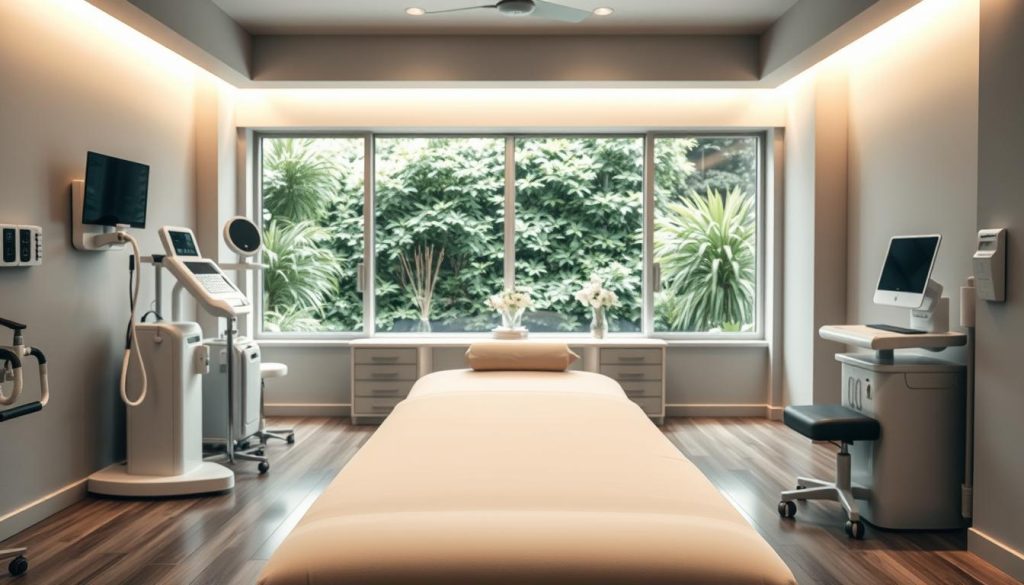 A serene, well-lit medical clinic interior with a cozy, inviting atmosphere. In the foreground, a padded massage table stands ready, surrounded by sleek, modern medical equipment. The middle ground features a soothing color palette of muted grays and whites, with calming, indirect lighting illuminating the space. In the background, large windows offer a glimpse of a tranquil, lush garden, creating a sense of connection with nature. The overall impression is one of professionalism, comfort, and the therapeutic benefits of medical massage. A serene, well-lit medical clinic interior with a cozy, inviting atmosphere. In the foreground, a padded massage table stands ready, surrounded by sleek, modern medical equipment. The middle ground features a soothing color palette of muted grays and whites, with calming, indirect lighting illuminating the space. In the background, large windows offer a glimpse of a tranquil, lush garden, creating a sense of connection with nature. The overall impression is one of professionalism, comfort, and the therapeutic benefits of medical massage.