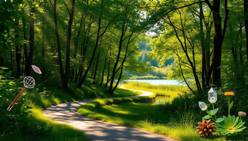 A tranquil, serene landscape with a meandering path winding through a lush, verdant forest. Sunlight filters gently through the canopy, casting a warm, ethereal glow. In the distance, a serene pond reflects the surrounding foliage, creating a sense of harmony and balance. Along the path, various holistic healing modalities are depicted, such as acupuncture needles, healing crystals, and soothing herbs, symbolizing the evolution and growing acceptance of alternative medicine. The overall mood is one of tranquility, wellness, and the interconnectedness of nature and health. A tranquil, serene landscape with a meandering path winding through a lush, verdant forest. Sunlight filters gently through the canopy, casting a warm, ethereal glow. In the distance, a serene pond reflects the surrounding foliage, creating a sense of harmony and balance. Along the path, various holistic healing modalities are depicted, such as acupuncture needles, healing crystals, and soothing herbs, symbolizing the evolution and growing acceptance of alternative medicine. The overall mood is one of tranquility, wellness, and the interconnectedness of nature and health.