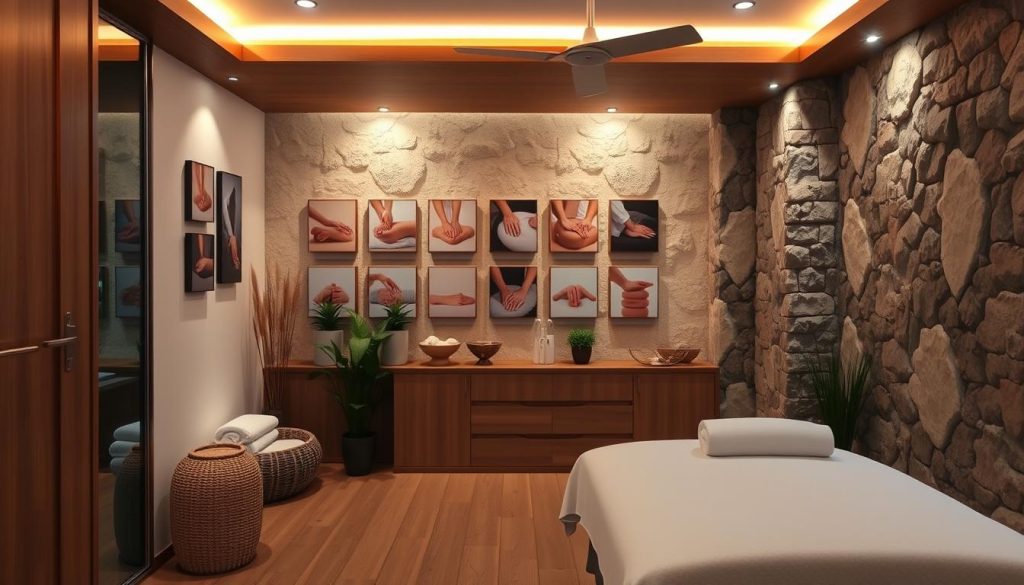 A serene and inviting scene of a massage therapy studio in Beylikdüzü, Turkey. The interior is warm and welcoming, with soft lighting and natural materials like wood and stone. Various massage modalities are displayed on the wall, showcasing the diverse selection of treatments available. The space exudes a sense of tranquility and relaxation, inviting the viewer to imagine themselves indulging in a rejuvenating massage experience. The image captures the essence of the section "Beylikdüzü'nde İyi Masaj Hizmeti Almak İçin Dikkat Edilmesi Gereken 7 Şey", highlighting the importance of carefully selecting the right massage service in this vibrant neighborhood. A serene and inviting scene of a massage therapy studio in Beylikdüzü, Turkey. The interior is warm and welcoming, with soft lighting and natural materials like wood and stone. Various massage modalities are displayed on the wall, showcasing the diverse selection of treatments available. The space exudes a sense of tranquility and relaxation, inviting the viewer to imagine themselves indulging in a rejuvenating massage experience. The image captures the essence of the section "Beylikdüzü'nde İyi Masaj Hizmeti Almak İçin Dikkat Edilmesi Gereken 7 Şey", highlighting the importance of carefully selecting the right massage service in this vibrant neighborhood.