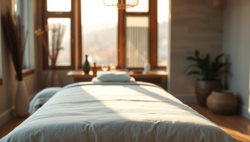 A tranquil massage studio nestled in the heart of Istanbul, bathed in soft, natural light. In the serene foreground, a plush, inviting massage table awaits, adorned with crisp, white linens. Subtle hints of aromatherapy waft through the air, creating a calming ambiance. The middle ground features a minimalist, zen-inspired decor, with natural wood accents and soothing wall textures. The background gently fades into a softly blurred, yet still visually captivating, cityscape beyond the studio's windows, hinting at the bustling world outside, yet maintaining a sense of peaceful isolation. The overall mood is one of relaxation, rejuvenation, and a journey inward, perfectly capturing the essence of the "Seans deneyiminin akışı: hazırlık, uygulama ve sonrası bakım" section. A tranquil massage studio nestled in the heart of Istanbul, bathed in soft, natural light. In the serene foreground, a plush, inviting massage table awaits, adorned with crisp, white linens. Subtle hints of aromatherapy waft through the air, creating a calming ambiance. The middle ground features a minimalist, zen-inspired decor, with natural wood accents and soothing wall textures. The background gently fades into a softly blurred, yet still visually captivating, cityscape beyond the studio's windows, hinting at the bustling world outside, yet maintaining a sense of peaceful isolation. The overall mood is one of relaxation, rejuvenation, and a journey inward, perfectly capturing the essence of the "Seans deneyiminin akışı: hazırlık, uygulama ve sonrası bakım" section.