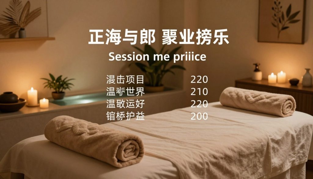 A serene massage setting that illustrates relaxation and tranquility, focusing on a beautifully arranged massage table in a softly lit, calm environment. In the foreground, the table is adorned with plush towels and aromatic candles, inviting a sense of comfort. The middle layer features gentle greenery and a soothing water feature, enhancing the peaceful ambiance. In the background, soft shadows hint at calming decor elements like subtle artwork and natural textures, reinforcing the spa atmosphere. The lighting is warm and inviting, creating a welcoming glow throughout the scene. The image evokes a sense of peace and mindfulness, ideal for illustrating the section on session durations and pricing in boutique massage services.