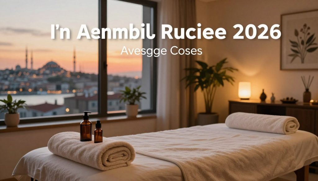A serene, inviting spa setting reflecting the concept of massage prices in Istanbul for 2026. In the foreground, a luxurious massage table is adorned with soft, fluffy towels and essential oils in elegant bottles, suggesting a tranquil environment. The middle ground features tasteful decor, such as soothing indoor plants and ambient lighting that casts a warm glow, creating a relaxing atmosphere. In the background, a large window reveals a peaceful cityscape of Istanbul, with vibrant colors of sunset illuminating the skyline. The overall mood is calm and peaceful, conveying professionalism and relaxation, emphasizing the theme of current average massage costs. The lighting should be soft and warm to enhance the inviting ambiance. A serene, inviting spa setting reflecting the concept of massage prices in Istanbul for 2026. In the foreground, a luxurious massage table is adorned with soft, fluffy towels and essential oils in elegant bottles, suggesting a tranquil environment. The middle ground features tasteful decor, such as soothing indoor plants and ambient lighting that casts a warm glow, creating a relaxing atmosphere. In the background, a large window reveals a peaceful cityscape of Istanbul, with vibrant colors of sunset illuminating the skyline. The overall mood is calm and peaceful, conveying professionalism and relaxation, emphasizing the theme of current average massage costs. The lighting should be soft and warm to enhance the inviting ambiance.