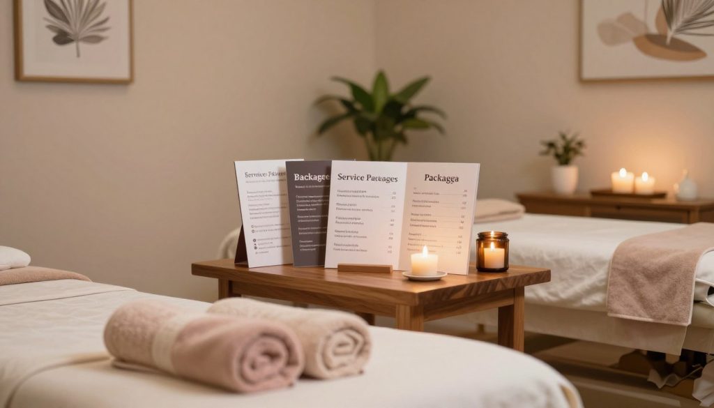 A serene and inviting spa environment in Ataşehir, featuring a well-organized massage therapy room. In the foreground, a luxurious massage table, adorned with fresh towels and soothing aromatherapy candles, creates a calming atmosphere. In the middle, elegantly arranged service packages including brochures and pricing details can be seen on a wooden table, emphasizing affordability and variety. The background showcases soft, ambient lighting with subtle decorative elements, such as plants and calming artwork on the walls, enhancing the tranquil mood. The overall color palette includes soft earth tones and shades of pastels, inviting relaxation and peace. The image captures the essence of professional massage services, focusing on pricing and service options in an upscale setting. A serene and inviting spa environment in Ataşehir, featuring a well-organized massage therapy room. In the foreground, a luxurious massage table, adorned with fresh towels and soothing aromatherapy candles, creates a calming atmosphere. In the middle, elegantly arranged service packages including brochures and pricing details can be seen on a wooden table, emphasizing affordability and variety. The background showcases soft, ambient lighting with subtle decorative elements, such as plants and calming artwork on the walls, enhancing the tranquil mood. The overall color palette includes soft earth tones and shades of pastels, inviting relaxation and peace. The image captures the essence of professional massage services, focusing on pricing and service options in an upscale setting.